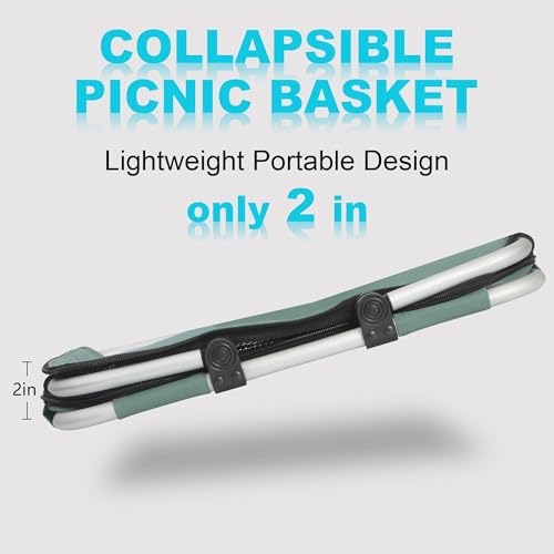 Picnic Basket, SIYUAN Collapsible Shopping Basket with Handles 27L Large Market Basket with Lid Reusable Folding Grocery Basket Insulated Cooler Bag, Green - color: Green