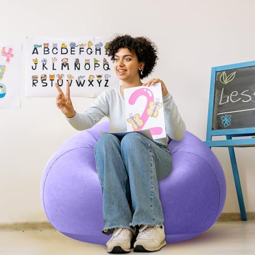 Realspring Inflatable Bean Bag Chairs Outdoor Blow up Camping Chairs Inflatable Lazy Sofa Folding Portable Bean Bag Loungers Couch for Movie Night(Light Purple,2 Pcs) - color: Light Purple