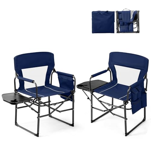 VINGLI Camping Chairs, Directors Chair, Camping Chair with Side Table & Carry Bag，Heavy Duty Camping Chairs for Adults,Portable Folding Camping Chair 2 Pack, for Beach, Fishing,Trip,Picnic,Lawn-Blue - color: Blue, size: 2P
