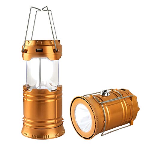 Censinda LED Camping Lantern, Solar and Rechargeable Lantern Flashlight Collapsible and Portable Light for Daily/Camp/Hiking/Night Fishing/Emergency/Hurricanes/Storm(1 Pack) - style: Gold