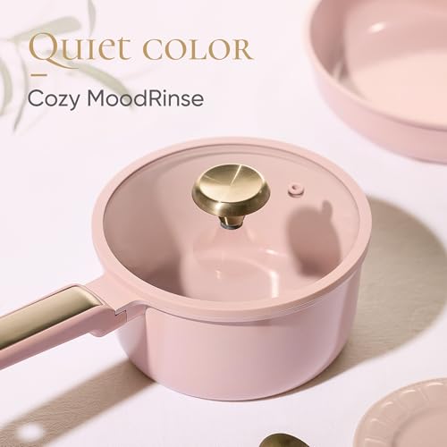CAROTE Ceramic Cookware Set Nonstick, 14pcs Pots and Pans Set Nonstick, Non-Toxic & PFAS-Free, Dishwasher, RV/Camping Cookware Set, Cooking Pots with Lids, Pink Blush - color: Light Pink