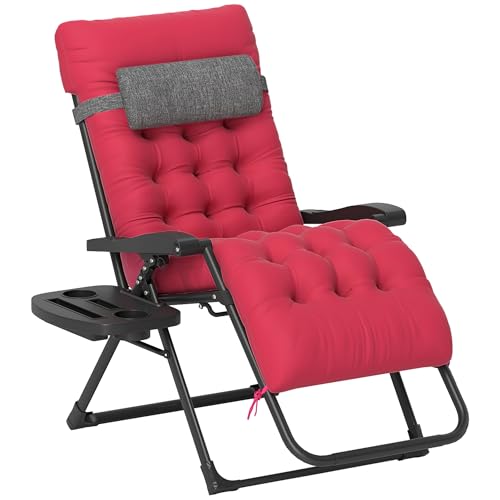 Outsunny Zero Gravity Chair, Folding Reclining Lounge Chair with Padded Cushion and Side Tray for Indoor or Outdoor Use, Supports 264 lbs, Red - color: Red