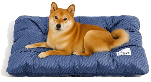FUNNY FUZZY 2 in 1 Dog Bed Crate Pad Mat, Washable Reversible Pet Floor Mats,Fluffy Kennel Pad for Small Large Sized Dog,Indoor Cats,Sleeping Mattress,35.4" × 22.8", Midnight Blue - color: Blue, size: 35"× 23" Large