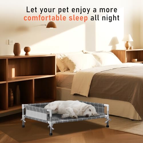 Elevated Dog Bed with Three-Sided Fence and Removable Cushion - Anti-Slip Feet, Stable Design, Easy Assembly, Indoor Relaxation & Outdoor Activities for Meduim Dogs, All-Season Comfort - size: Cushion-M