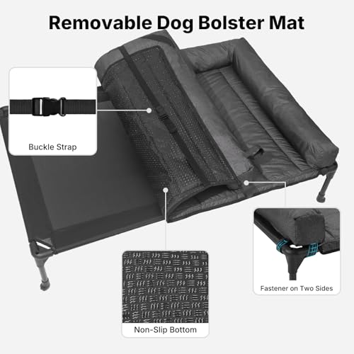 Veehoo Cooling Elevated Dog Bed Add Removable Waterproof Bolster Cushion Mat, Raised Pet Cot with Breathable Teslin Mesh, No-Slip Feet, Dog Couch Bed for Indoor Outdoor, 53 inches, Black - color: Black, size: 53.0"L x 37.5"W x 9.0"Th