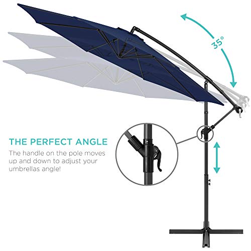 Best Choice Products 10ft Offset Cantilever Hanging Market Patio Umbrella, 8 Sturdy Ribs, Easy Adjustment - Navy Blue - color: Navy Blue, size: Offset