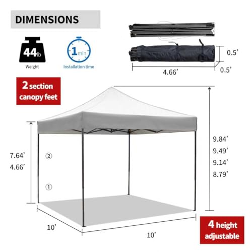 10x10 Pop up Canopy Tent with Sidewalls,Heavy Duty Waterproof Sun Shade Canopy Easy up Canopy with Wheel Bag Commercial Gazebo Tent for Outdoors Parties Vendors Camping Beach (Light Gray) - color: Light Gray