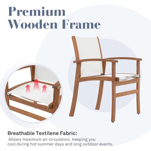 OC Orange-Casual Patio Furniture Set, Acacia Wood Patio Dining Set for 6-8, Outdoor Expandable Table and Chairs Set with Umbrella Hole and Breathable Textilene Fabric for Garden (White, 7 Pieces) - color: White, size: 7 Pieces