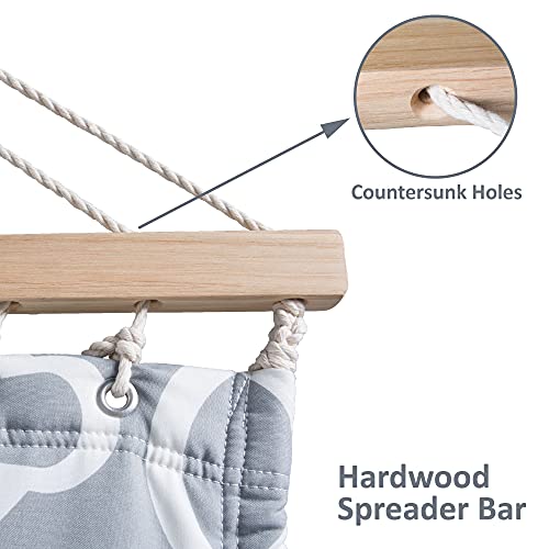 SUNCREAT Double Quilted Hammock with Hardwood Spreader Bar, Extra Large Soft Pillow, Heavy Duty 2 Person Hammock for Indoor, Outdoor, Grey Pattern - color: Grey Pattern