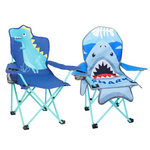 KABOER Kids Outdoor Folding Lawn and Camping Chair with Cup Holder and Carrying Bag, Children's Camping Chairs - color: Dinosaur Shark