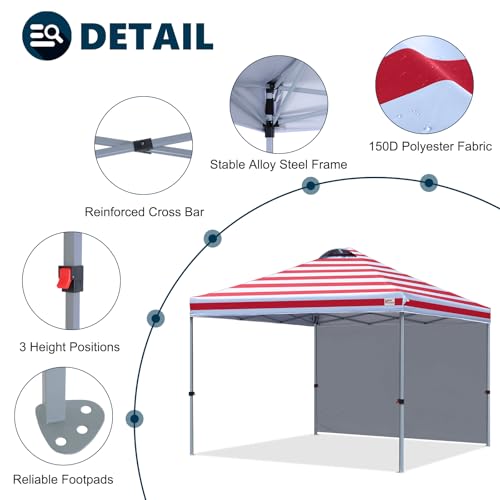 MASTERCANOPY Durable Pop-up Canopy Tent with 1 Sidewall (10'x10',Red Stripe) - color: Red Stripe, size: 10x10