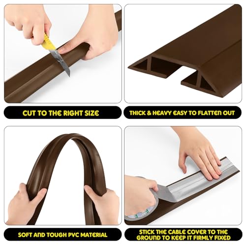 Pangda Floor Cable Cover Extension Cord Cover Protector Outdoor Heavy Duty Cord Protector Hider Soft Organize and Protect Wire on Floor for Home Office or Outdoor Settings(Brown,10 ft) - color: Brown, size: 10 ft