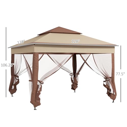 Outsunny 11' x 11' Pop Up Canopy, Outdoor Patio Gazebo Shelter with Removable Zipper Netting, Instant Event Tent w/ 114 Square Feet of Shade and Carry Bag for Backyard, Garden, Khaki - color: Khaki, size: 10.75' L x 10.75' W x 9.75' H