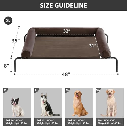 RRPETHOME Large Elevated Cooling Dog Bed, Raised Dog Cot Beds for Large Dogs, Elevated Outdoor Pet Cot, Chew Proof Portable Cooling Pet Cot with Skid-Resistant Feet and Breathable Mesh - color: Brown, size: 48.0"L x 35.0"W x 8.0"Th