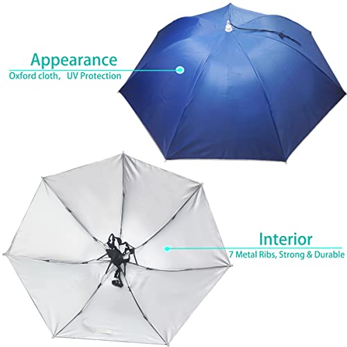 Umbrella Hat, 37 inch Fishing Umbrella Hat Hands Free Foldable UV Protection Umbrella Cap Adjustable Headwear for Fishing Golf Camping Beach Gardening Sunshade Outdoor - color: Blue