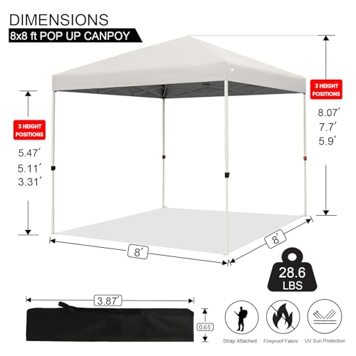 Northroad 8X8 FT Pop Up Canopy, Outdoor Instant Canopy Tent w/Carrying Bag, Portable Gazebo Shelter for Wedding Party,Commercial Event,Patio,Garden,Beach -White - color: White, size: 8x8