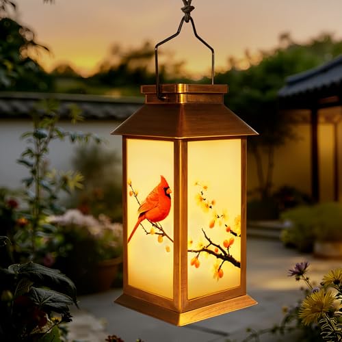Mothers Day Gifts, Solar Lanterns Outdoor Waterproof Hanging Garden Decor with Cardinal Pattern Outdoor Solar Lights for Garden Lawn Yard Patio Porch, Gifts for Mom Women Grandma (Cardinal) - style: Cardinal