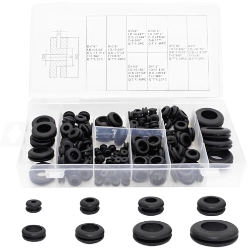 EASYEAH 180 Pcs Rubber Grommet Assortment Kit for Wiring Assorted 8 Sizes 7/8 5/8 1/4 7/16 3/8 5/16 1/2 1 Inch Round Hole, O Ring Eyelet Cable Hole Plug Set, Firewall Automotive Electrical Wire Gasket - style: 8 Sizes, 180pcs, Hole
