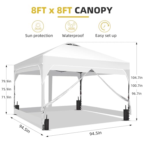 GDY 8x8FT Outdoor Pop Up Canopy Tent with One Push Setup, Easy Setup Gazebo with 4 PVC Transparent Sidewalls for Events, Parties, Camping, White - color: White, size: 8x8 PVC