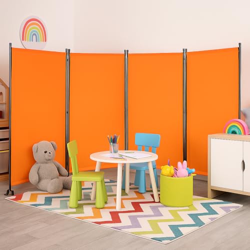Proman Products - Galaxy 4 Panel Section Privacy Folding Screen Divider, Water Repellent Fabric Room Divider with Black Powder Coated Metal Frame for Indoors or Outdoors (Orange) - color: Orange, size: 4 Panel