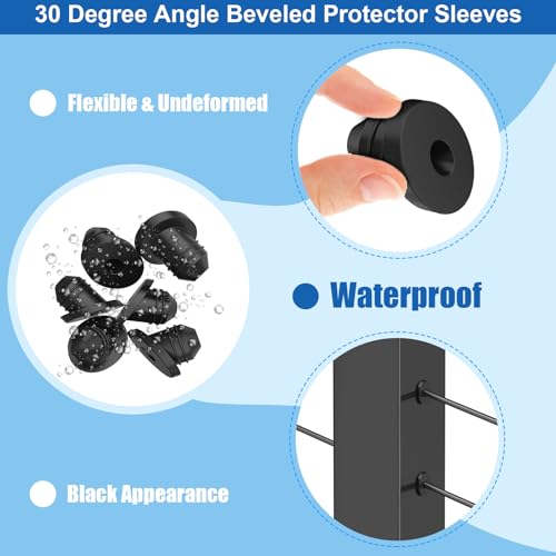 100 Pack 30 Degree Cable Railing Rubber Grommets, Black Angle Beveled Protector Sleeve for 1/8" 5/32" 3/16" Cables for Metal Cable Railing Posts, Cable Railing Protector Sleeve Grommet, MY27 - size: Stair (30°)