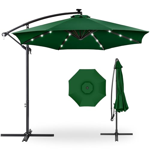 Best Choice Products 10ft Solar LED Offset Cantilever Hanging Market Patio Umbrella, 8 Sturdy Ribs, Easy Adjustment - Green - color: Green, size: Offset