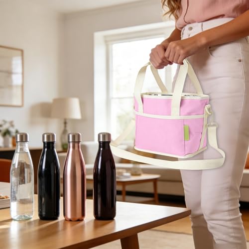 Family Size 4 Compartment Drink Carrier Bag, Cup Carrier Caddy for Hot & Cold Drinks, Portable Cup Holder for Car Travel, Beach, Picnic, Camping & Commute (Pink) - color: Pink