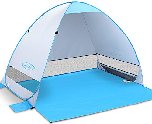 G4Free Large Pop up Beach Tent for 3-4 Person, UPF 50+ Automatic Sun Shelter Canopy Portable Outdoor Cabana Sun Umbrella - color: B-Silver With Extendable Floor