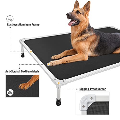 Veehoo Chew Proof Elevated Dog Bed - Cooling Raised Pet Cot - Silver Aluminum Frame and Durable Teslin Mesh Fabric, Unique Designed No-Slip Feet for Indoor or Outdoor Use, Black, XX-Large, CWC2003 - color: Black, size: 59.0"L x 37.5"W x 9.0"Th