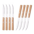 Dinner Knives Set of 8-8.15 inches Wooden Serrated Knives - 304 Stainless Steel Flatware with Square Wood Handle, Mirror Polished - size: Pack of 8