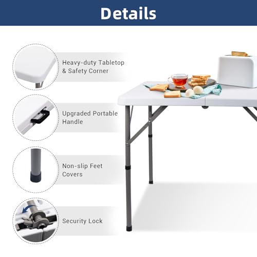 Byliable 34" Square Folding Card Table, Fold-in-Half Utility Dining Portable Table Heavy Duty HDPE White Plastic Foldable with Carrying Handle Indoor Outdoor for Picnic, Camping, Party - color: White