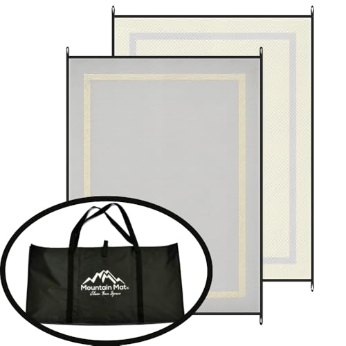 Mountain Mat 5"x7" Solid Gray RV Patio Mat – Extra Thick 5mm Recycled Poly Rug – Heavy-Duty, Waterproof, Reversible – Premium Outdoor Mat for Camping, Beach, Deck (Gray with Carry Bag, 5'x7') - color: Gray [5x7], style: 5' x 7'