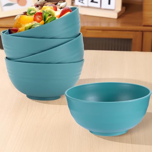 Unbreakable Wheat Straw Cereal Bowls Set of 4, 24 OZ Microwave and Dishwasher Safe Lightweight Soup and Salad Bowl Sets, Reusable Dessert Bowls for Rice, Pasta, Snack, Fruit, BPA Free (Dark Green) - color: Dark Green