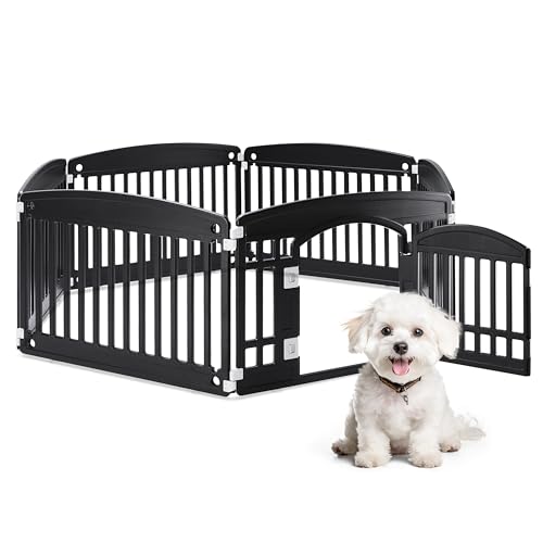 HealSmart 6 Panel 24" Plastic Dog Playpen, Folding & Portable Pet Playpen for Indoor & Outdoor Use, Safe & Secure Fence, Ideal for Small to Medium Dogs, Black - color: Black, size: 24 Inch 6 Panels, style: Plastic