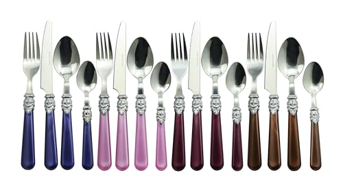 The Original Brink House Gala Mix & Match Stainless Steel Cutlery Set with High-Sheen Baroque Handles / 16 pieces with Metal Stand, Lifestyle utensils set for home, first apartment, dorm, dinner party - color: Gala Assortment, size: Service for 4 (16 pcs)