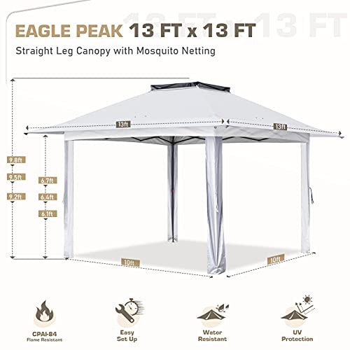 EAGLE PEAK 13x13 Pop Up Gazebo with Mesh Netting, Easy Up Screened Canopy for Patio and Backyard, Easy Set up Outdoor Gazebo (White) - color: White, size: 13x13 with netting