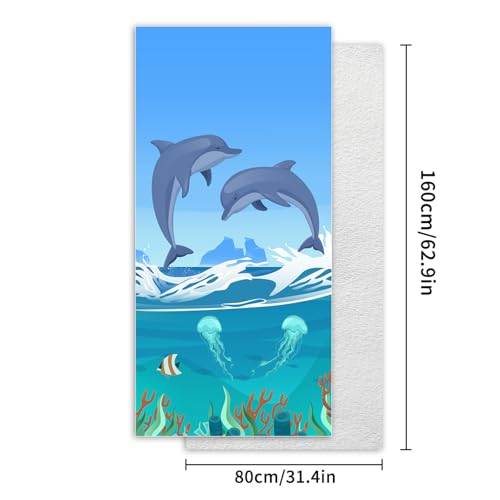 Beach Towel for Adults Dolphin and Ocean Life Design Lightweight Quick Dry Blanket Poolside Vacation Travel Outdoor Summer - color: Dolphin Print