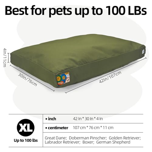 Sytopia 42 Inch Canvas Outdoor Dog Bed for Extra Large Dogs, Durable Dog Bed with Waterproof Machine Washable Removable Cover, Indoor Patio Pet Pad for Crate, Green - color: Green, size: X-large