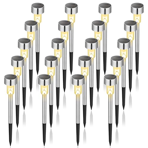 GIGALUMI Solar Pathway Lights, Stainless Steel IP44 Waterproof Auto On/Off Outdoor LED Solar Landscape Lights for Garden, Yard, Patio, Path and Walkway(20 Pack, Warm White) - color: Warm White, size: 20 PACK