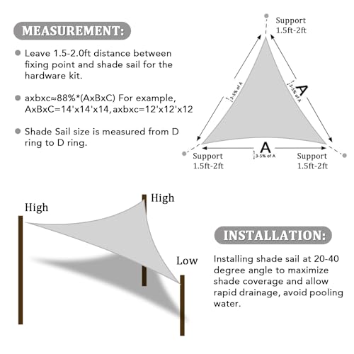 Shade&Beyond Triangle Sun Shade Sail 16'X16'X16' Permeable Canopy Light Grey for Patio Garden Yard Deck Pergola (We Make Custom Size) - color: Light Grey, size: 1 6' X 1 6' X 1 6', style: Triangle