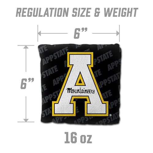YouTheFan Officially-Licensed NCAA Set of 4 Cornhole Bags - All Weather Regulation 6” x 6” Size - 16oz Weight - Designed in USA - color: Appalachian State Mountaineers - Black