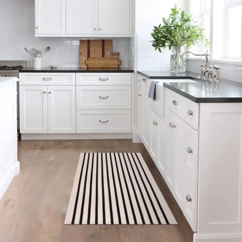 LEEVAN Washable Proch Rug Soft Entryway Rug 2.3'X3.6', Cotton Woven Bathroom Rugs Front Porch Decor Black and White Area Rug Outdoor Rug - color: Black and White, size: 2'4" x 3'7" (Rectangular)