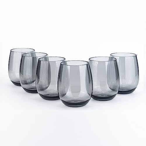 KOXIN-KARLU Classic 18-ounce Acrylic Stemless Wine Glasses, Unbreakable Mixed Drinkware Plastic Tumbler, set of 6 Grey - color: Gray