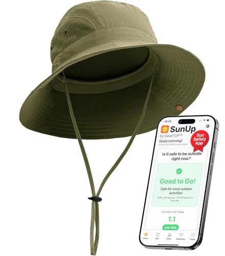 GearTOP Wide Brim Sun Hat for Men & Women, UPF 50+ Fishing Hat with Detachable Neck Flap & Face Cover Gardening Boonie Sunhat - color: Army Green Floater