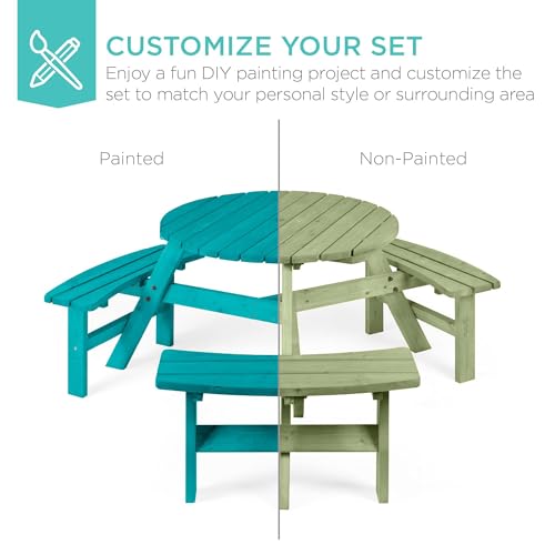 Best Choice Products 6-Person Circular Outdoor Wooden Picnic Table for Patio, Backyard, Garden, DIY w/ 3 Built-in Benches, 500lb Capacity - Sage Green - color: Sage Green