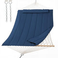SUNCREAT Hammocks Outdoor Double Hammock with Hardwood Spreader Bar, Heavy Duty Cotton Rope Hammock with Polyester Pad, Dark Blue - color: Dark Blue