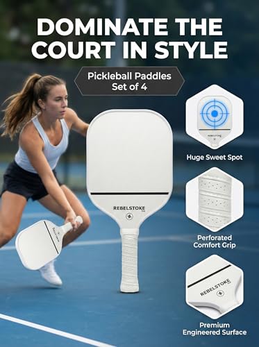 Complete Pickleball Set of 4 with Bag, Pickle Ball Paddle Set of 4, Designed in The USA, Pickleball Racket for Adults Comfort Grip, Indoor Outdoor Pickle Ball Kit, Pickleball Paddles 4 Pack - style: Ivory Axis