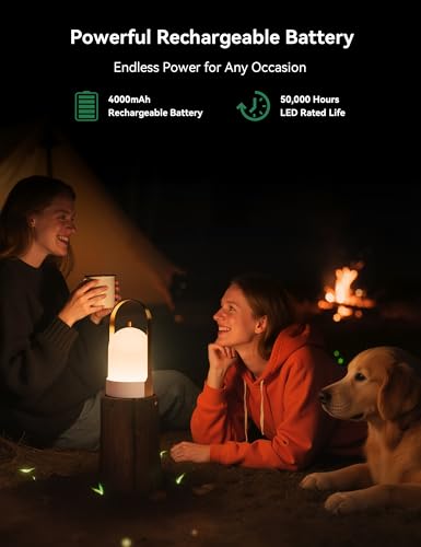 Tubicen Outdoor Table Lamp Waterproof Portable Camping Lantern Brass 4000mAh Battery Rechargeable Lamp 4-Level Touch Dimmable Cordless Table Lamp for Bedroom Patio Balcony Garden Hiking - color: Brass & White/Waterproof