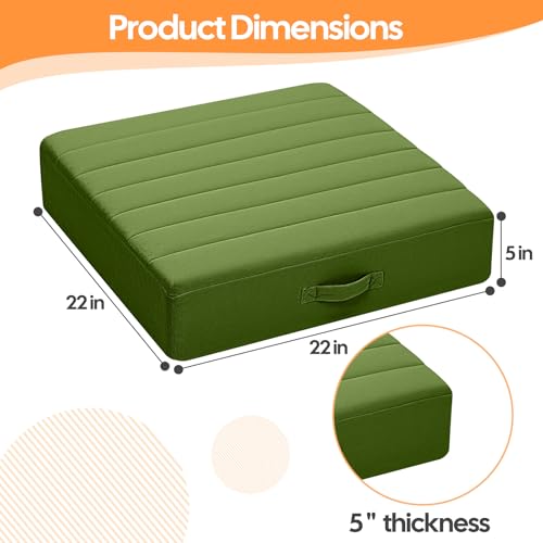 MeMoreCool Square Floor Pillow Seating for Adults Kids, Large Meditation Cushion Floor Pillow with Thick Foam & Soft Tufted Cover, Washable Big Pillow Seat Floor Cushion for Sitting Yoga 22" Green - color: Forest Green, size: 22 Inch
