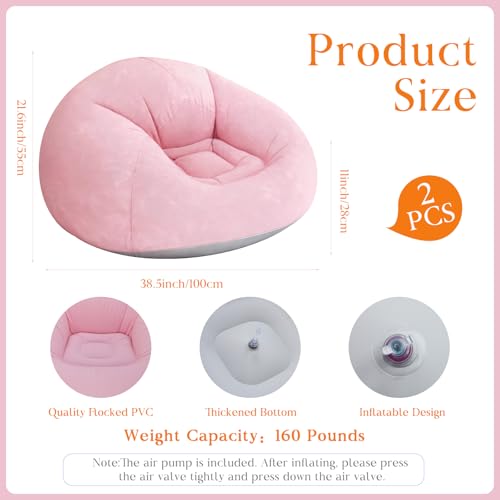 2 Pcs Inflatable Bean Bag Chairs with Electric Air Pump Inflatable Chairs Blow up Couch Folding Portable Inflatable Lazy Sofa for Movie Night Living Room Outdoor Camping (2, Pink) - color: Pink